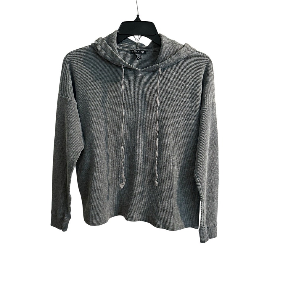 Eileen Fisher Gray Waffle Knit  XS Pullover Hoodie Womens Organic Cotton #L4-2‎